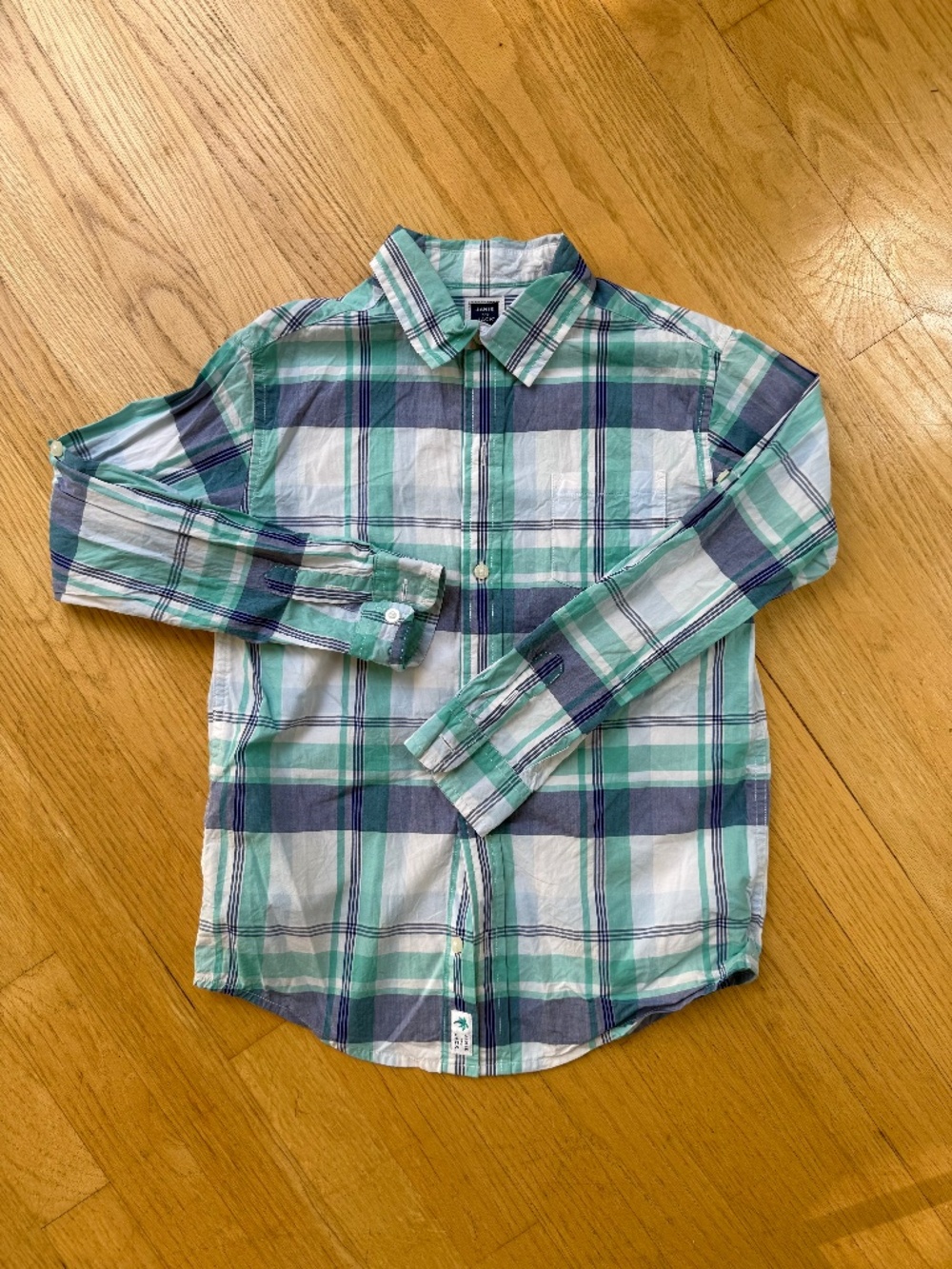 Janie and Jack Size 7 Boys Long Sleeve Cotton Button Down Shirt Summer Blues